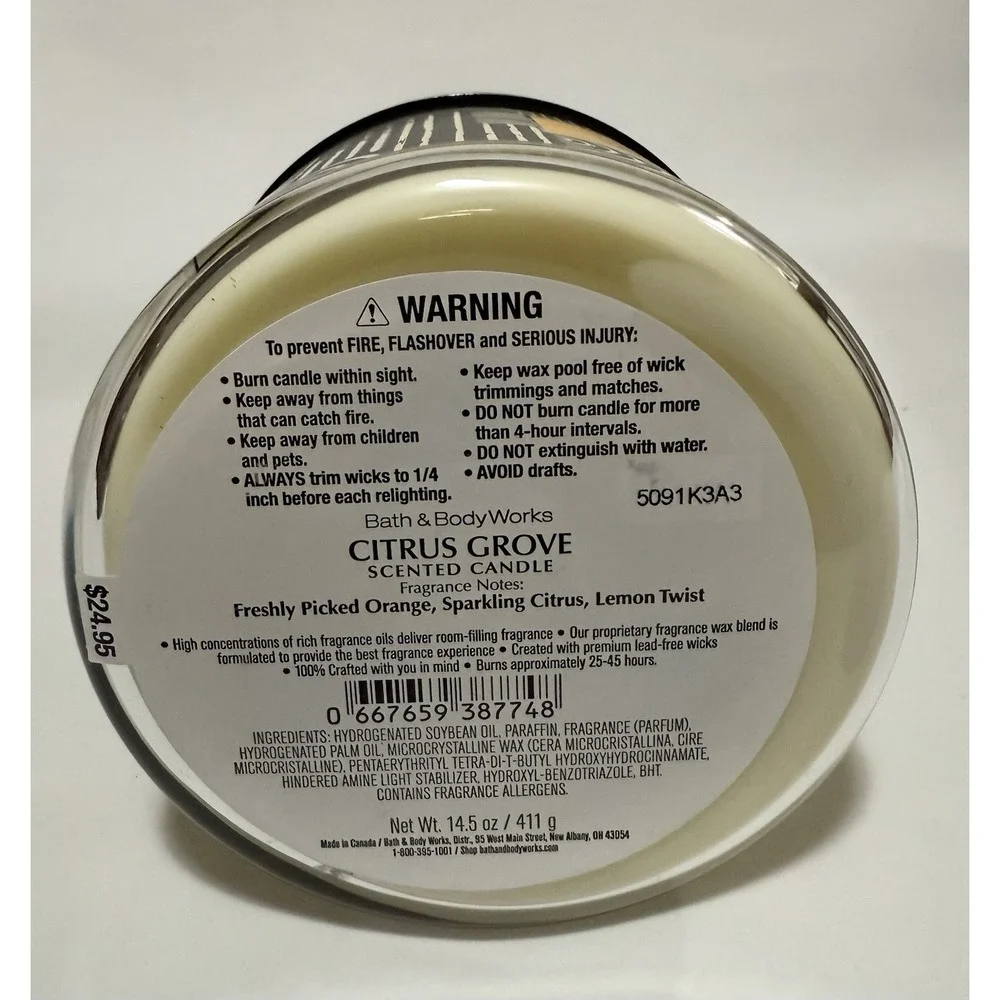 Bath & Body Works 3 Wick Scented Candle CITRUS GROVE
